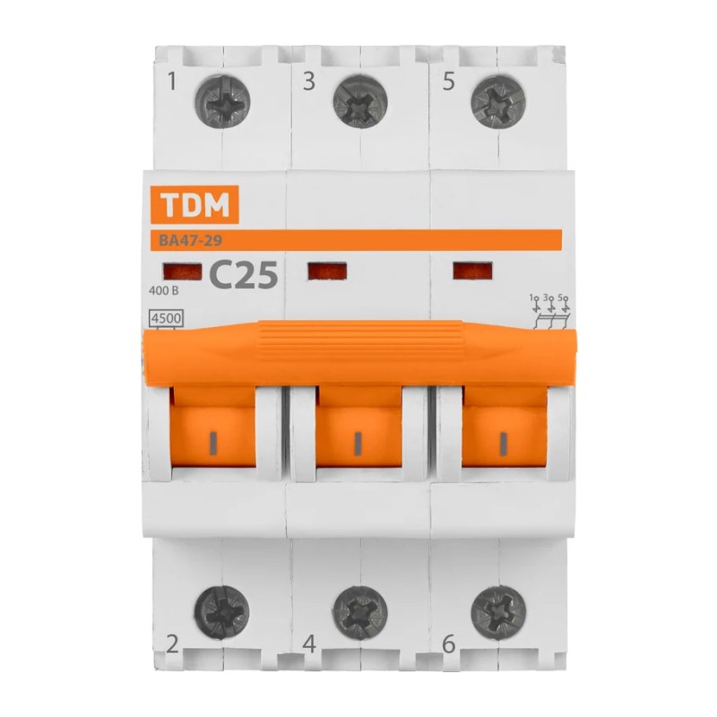 Выключатель автоматический TDM ВА 47-29, 4,5кА, С 25А, 3П